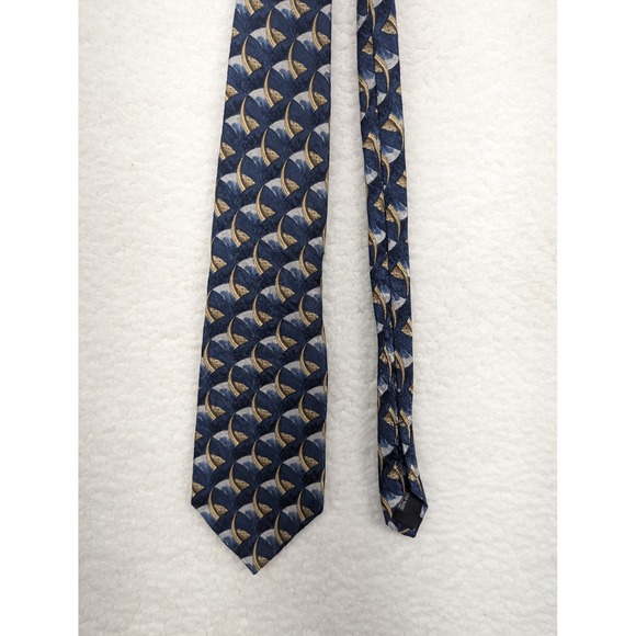 Van Heusen Men's Necktie Blue Gold Fan Pattern Business Casual 61" - Picture 2 of 5